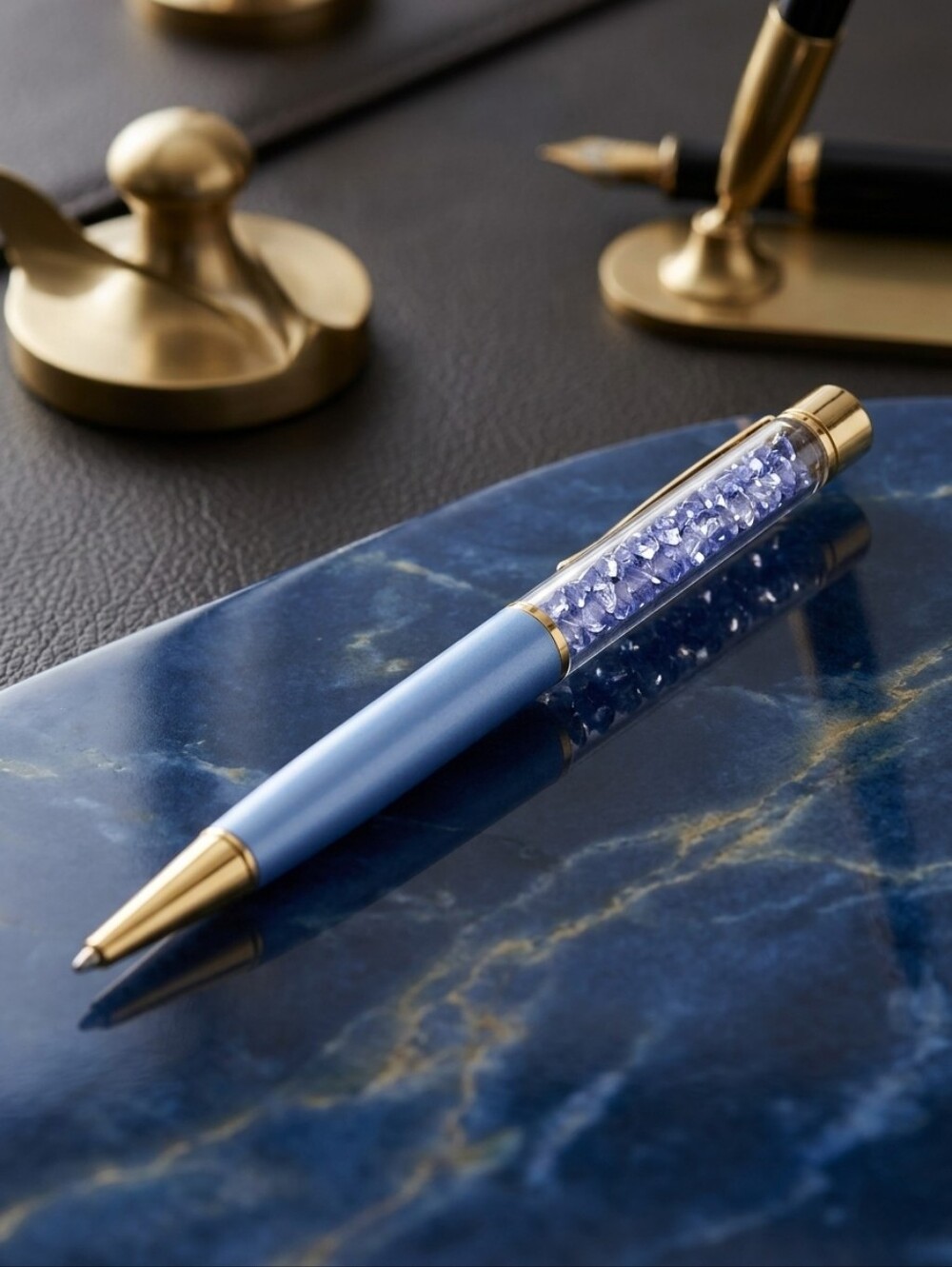 Genuine Tanzanite Chip Ballpoint Pen With Extra Refill, 15 CTW